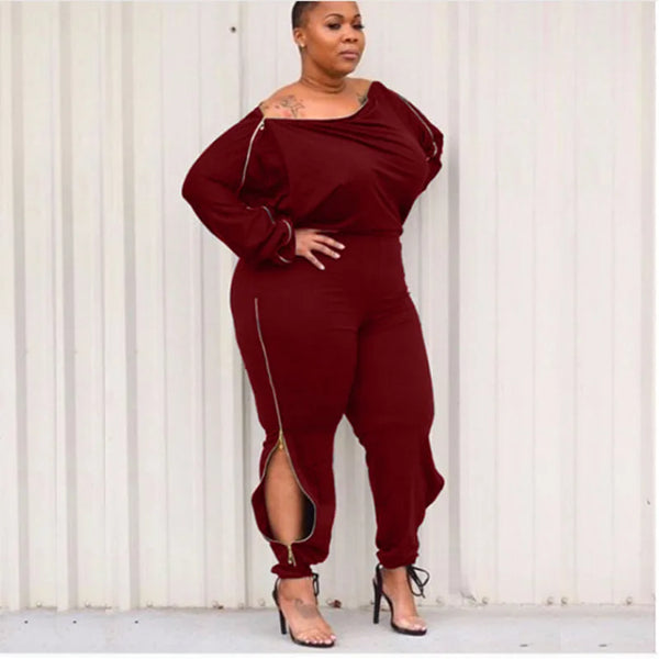 Zipper Long Sleeve Plus Size Jumpsuit