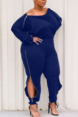 Zipper Long Sleeve Plus Size Jumpsuit