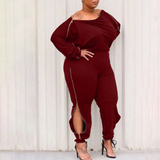 Zipper Long Sleeve Plus Size Jumpsuit