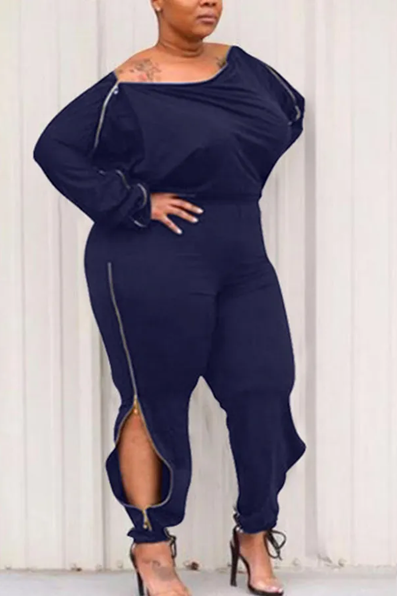 Zipper Long Sleeve Plus Size Jumpsuit