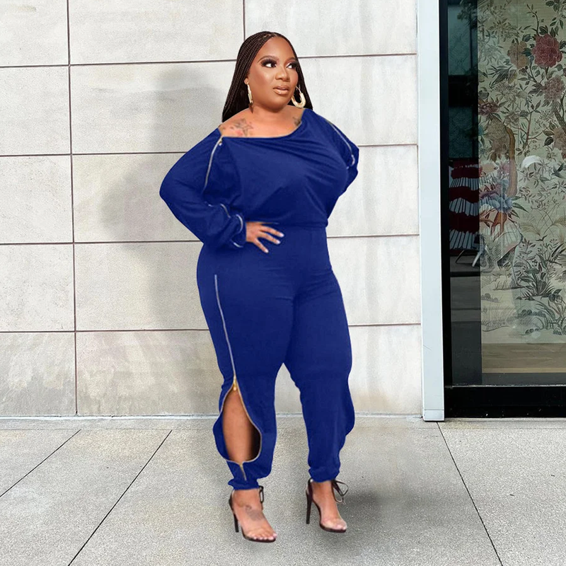 Zipper Long Sleeve Plus Size Jumpsuit