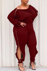 Zipper Long Sleeve Plus Size Jumpsuit